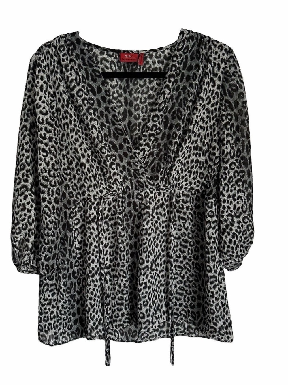 Tapemeasure Top Babydoll Animal Print Tie Waist Womens M Corpcore Office Chic